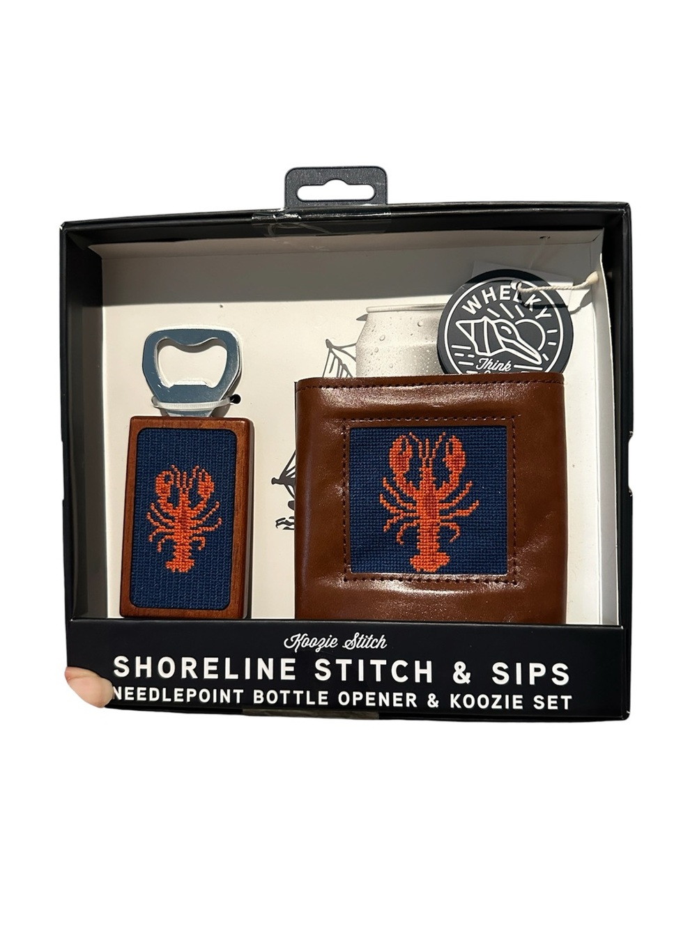 FATHER’S DAY GIFT Whelky needlepoint lobster koozie and bottle opener.